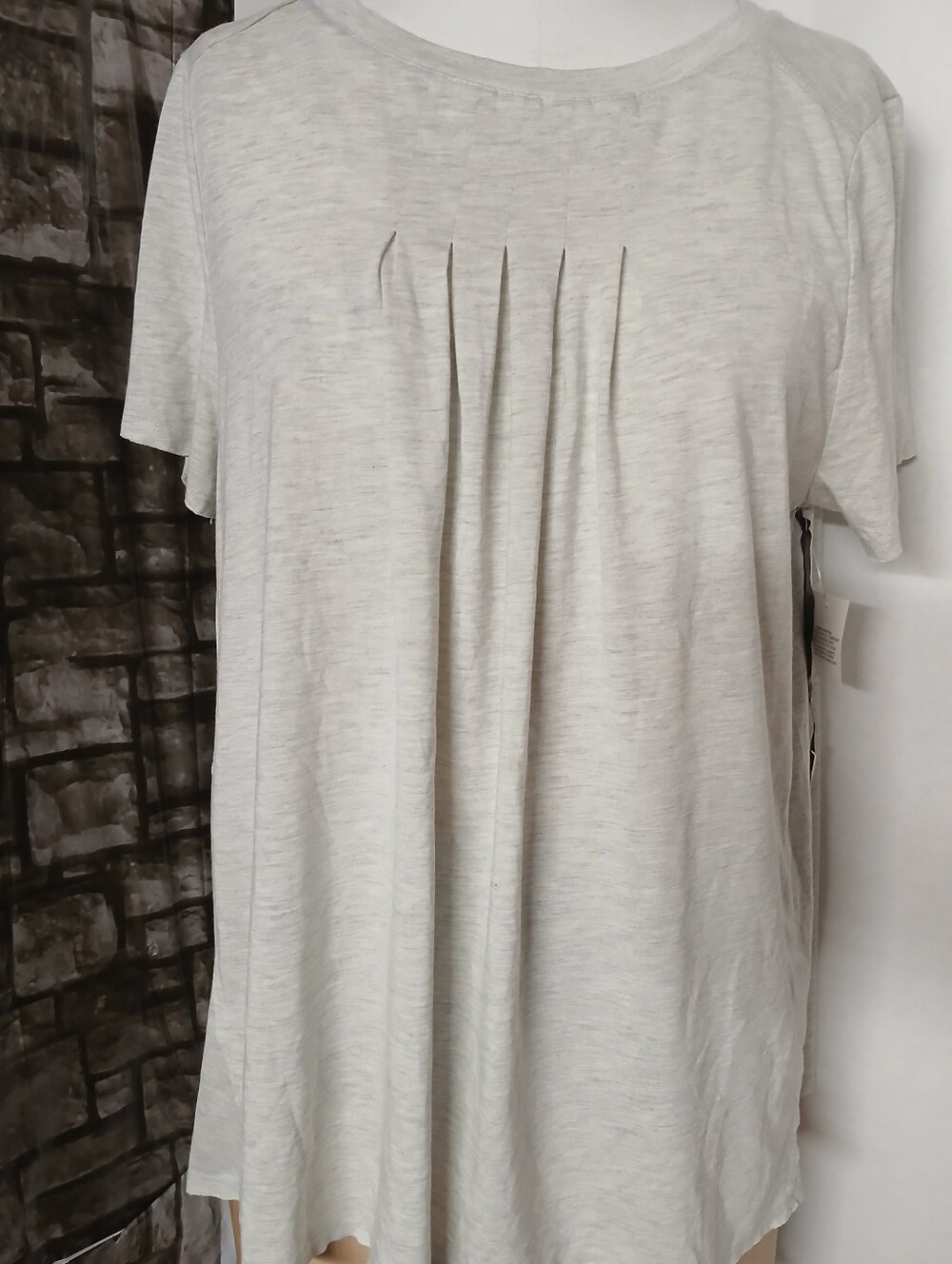 Olivia Sky Light Gray Pleated Front Short Sleeve Tee